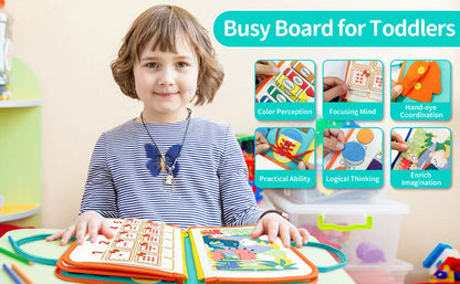 TUNJILOOL Montessori Busy Board – Early Educational Toy for Toddlers, Felt Cloth Story Book, 3D Shape & Color Match