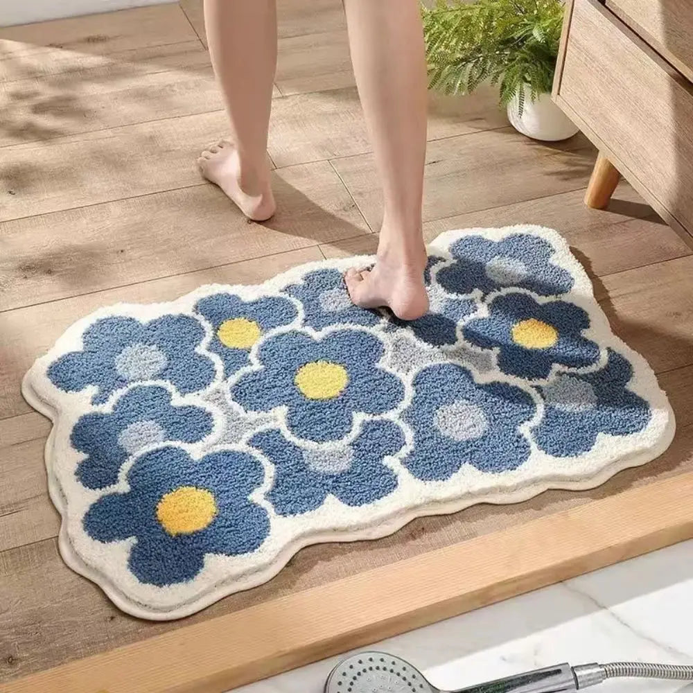 40x60cm Cute Flower Bathroom Rug – Machine Washable, Soft Absorbent Non-Slip Floor Mat