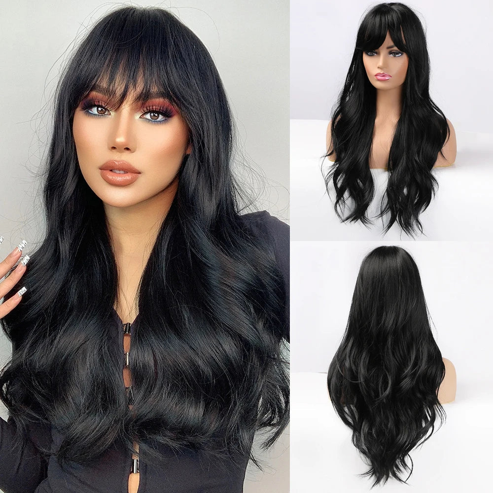 GEMMA Ombre Brown Blonde Synthetic Wig with Bangs – Long Straight Cosplay Wig for Women, High-Temperature Fiber