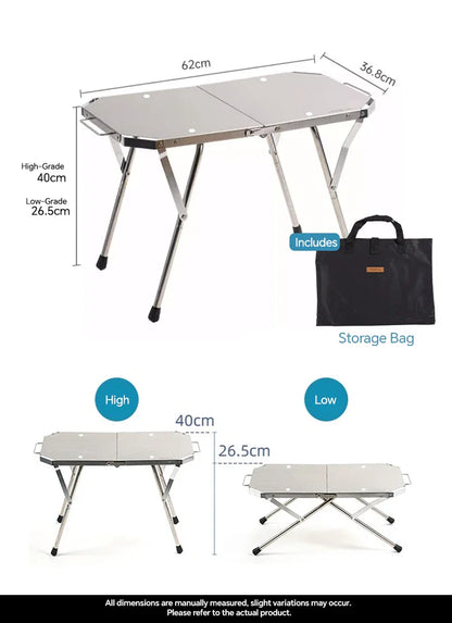 Outdoor Portable Stainless Steel Picnic Table – Durable Height Adjustable Folding BBQ & Camping Cooking Table