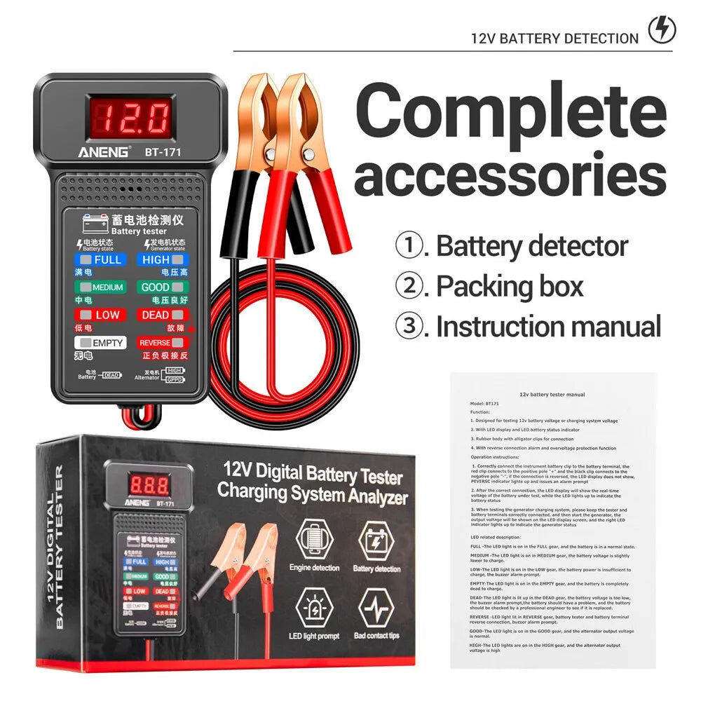 ANENG BT-171 12V Multifunctional Battery Tester - LED Reverse Display Screen, Auto Repair Industry Detection, Electrician Tool