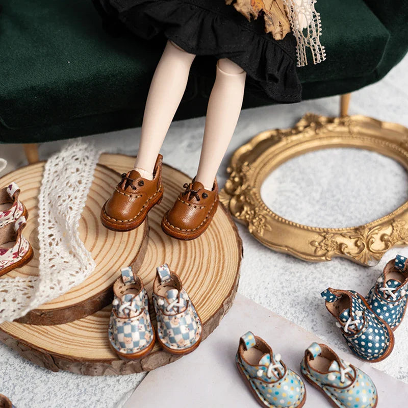 Blythe Baby Mini Cowhide Shoes – Handmade OB22 OB24 UFDOLL Checker Doll Accessories