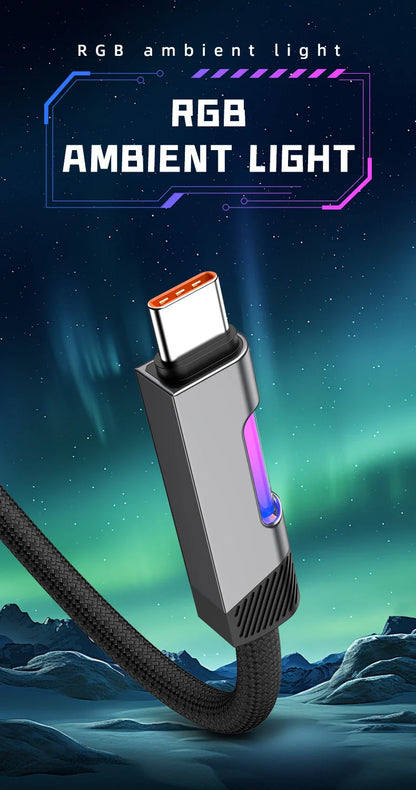 RGB Fast Charging Cable 120W 6A – USB Type-C Charge Cord with Ambient RGB Light