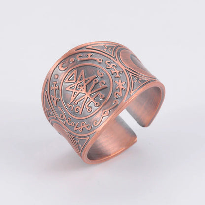 Dawapara 7 Archangels Protection Ring – Metatron Cube, Lilith Symbol, King Solomon Secrets Vintage Amulet Jewelry