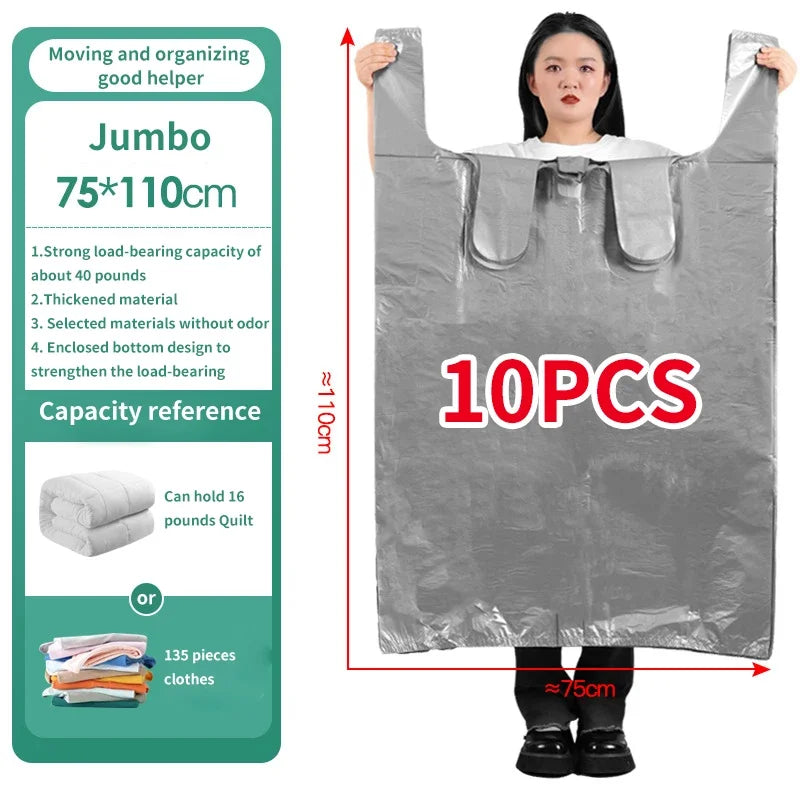 10PCS Large Capacity Thick Plastic Storage Bags — Moving & Packaging Bags for Clothes, Toys, Bedding & Blankets