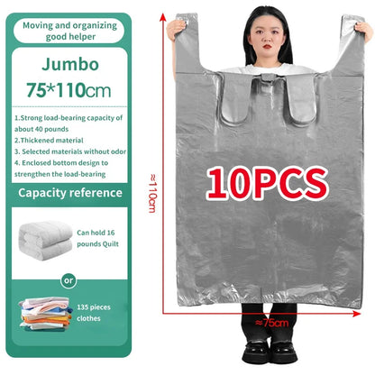 10PCS Large Capacity Thick Plastic Storage Bags — Moving & Packaging Bags for Clothes, Toys, Bedding & Blankets