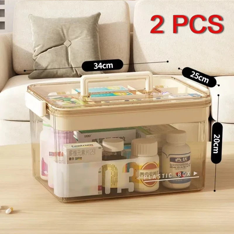 Multi-Layer Large Capacity Home Medicine Box – Transparent Medical Storage Case for First Aid & Medication Organization