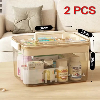Multi-Layer Large Capacity Home Medicine Box – Transparent Medical Storage Case for First Aid & Medication Organization