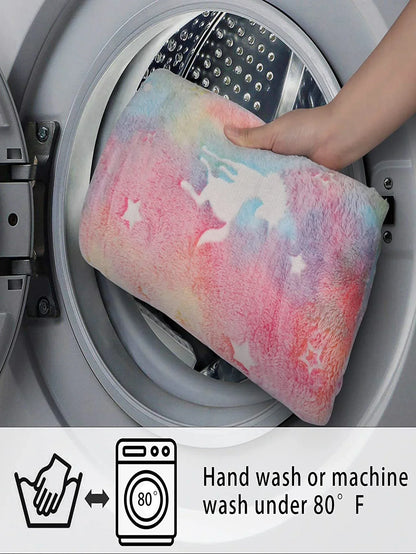 Luminous Unicorn & Dinosaur Plush Blanket – Glow-in-the-Dark Soft Flannel Throw for Boys & Girls, Christmas Gift