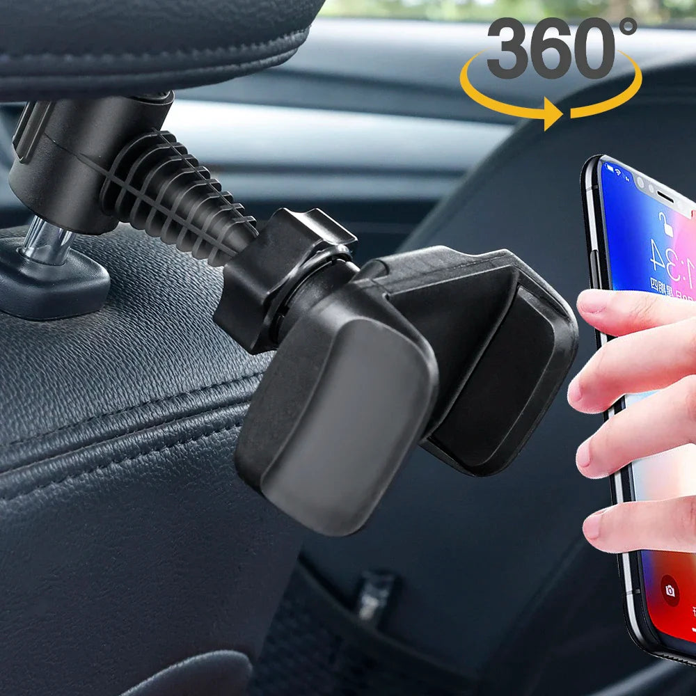 Universal Car Phone Holder — Back Seat Headrest Mount Clip for Kids with Adjustable Stand Bracket