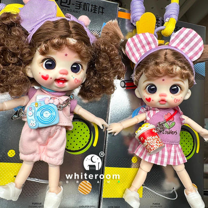 Mini Labbu Pocket Doll – Jointed Blythe-Style Boy & Girl Doll for Girls, Rainbow Ball Mobile Phone Decoration