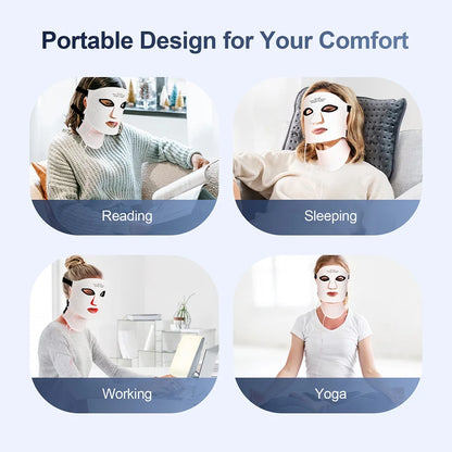 Silicone LED Mask with Neck – 7-Color Photon Red Light & Infrared Therapy, Flexible Wireless Facial Skin Repair Mask