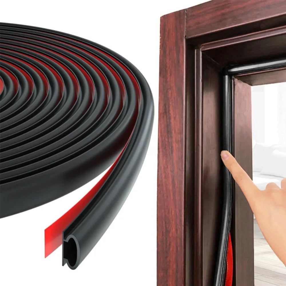 D-Shape Door Weather Stripping - 6M Self-Adhesive Rubber Soundproof Windproof Draught Excluder for Door Frames