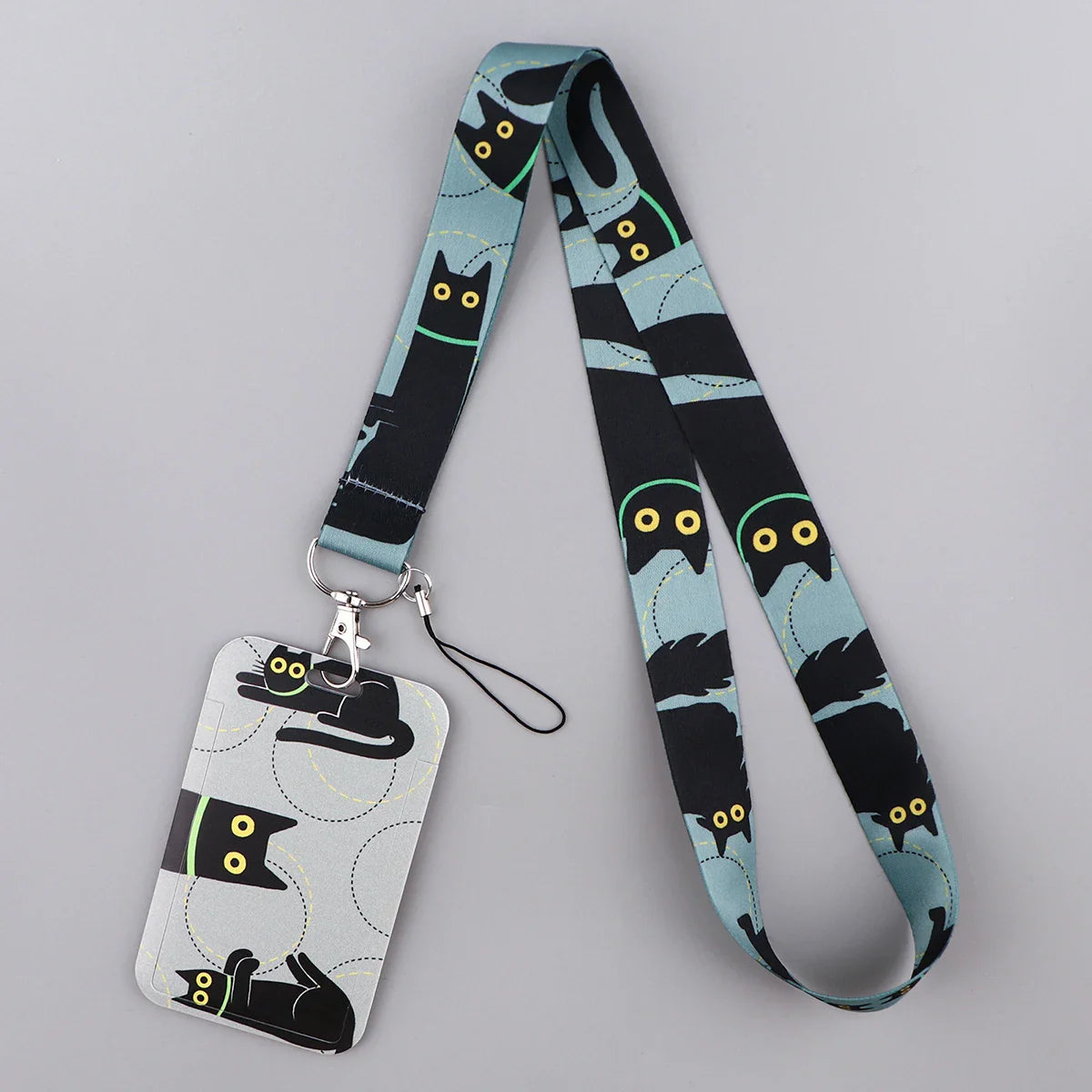 LX1293 Cartoon Black Cat Lanyard – Keychain, ID & Credit Card Holder, Phone Charm Neck Strap, Badge Accessories