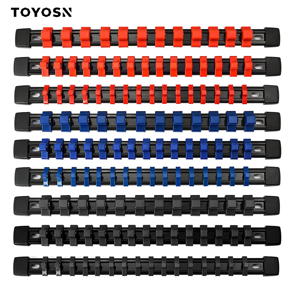 Universal Socket Organizer Rail – 1/4", 3/8", 1/2" Wrench Holder Plastic Bracket for Wall Mount & Home Repair Tools