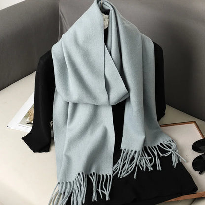62-Color Solid Women’s Winter Scarf — Thick Warm Cashmere Pashmina Shawl with Tassels, Outdoor Luxury Wrap, Windproof Fashion Scarf