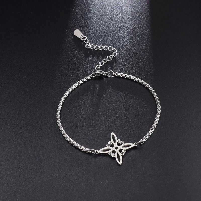 Witch Knot Necklace – Stainless Steel Magic Celtic Knot Pendant, Pagan Witchcraft Symbols, Jewelry Gift for Women