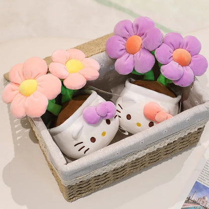 23CM Hello Kitty Plush Toy – Soft Stuffed Animal with Flower Bouquet, Perfect Christmas, Birthday & Graduation Gift