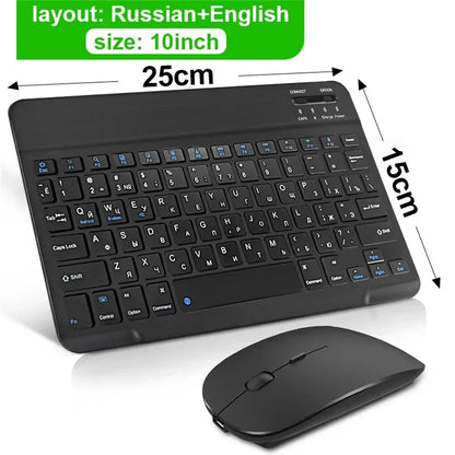 10" Bluetooth Wireless Rechargeable Keyboard – Russian, Spanish, French AZERT Layout for Android, iOS & Windows Tablets & Phones