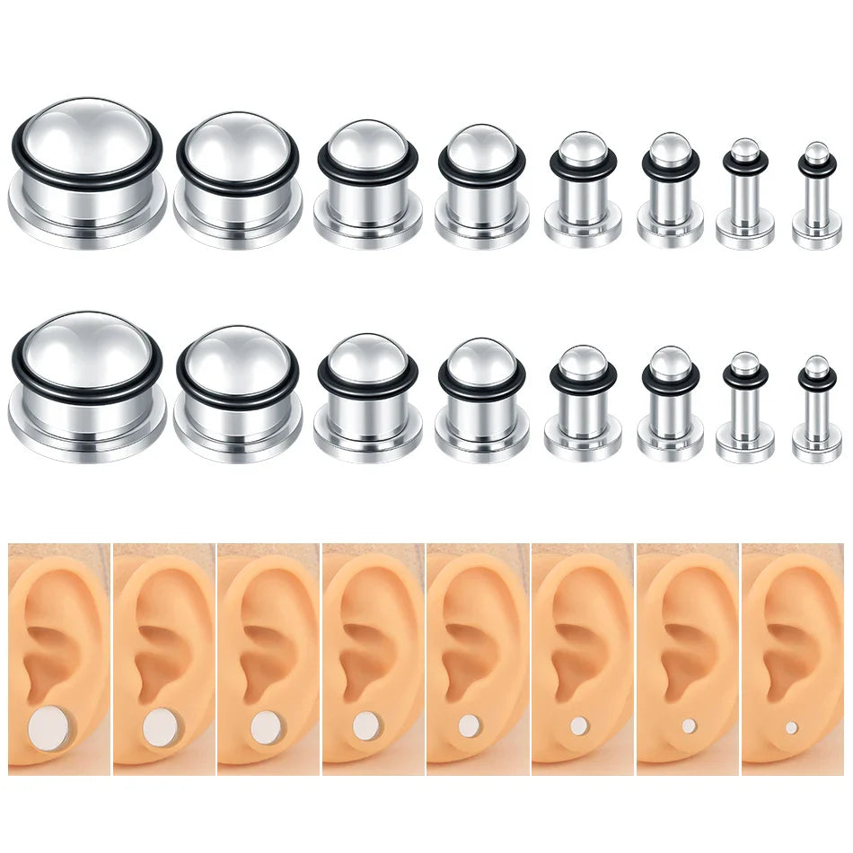 2PCS Stainless Steel Ear Plugs & Tunnels — 1.6-16mm Silver Ear Gauge Stretching Kit for Men & Women