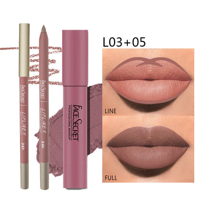 Matte Lipliner & Lipstick Set – Waterproof, Long-Lasting Soft Matte Lip Color for Women