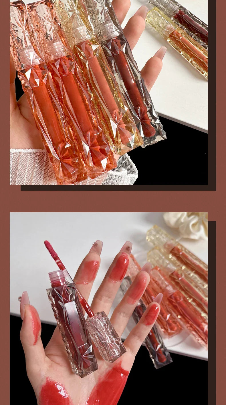 Long-Lasting Waterproof Lip Gloss – Moisturizing Mirror Shine, Easy Halo-Dyeing, Transparent Color Cosmetics