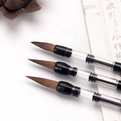3PCS Calligraphy Brush Set – Water Storage Ink Pens with Automatic Suction, Wolf Hair Soft Round Tip Writing & Painting Brushes