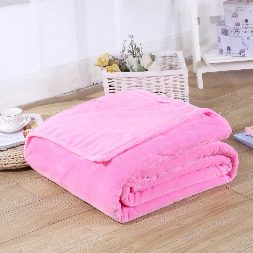 230GSM Coral Fleece Blanket – Soft Warm Flannel Bedspread & Sofa Cover in Blue & Pink