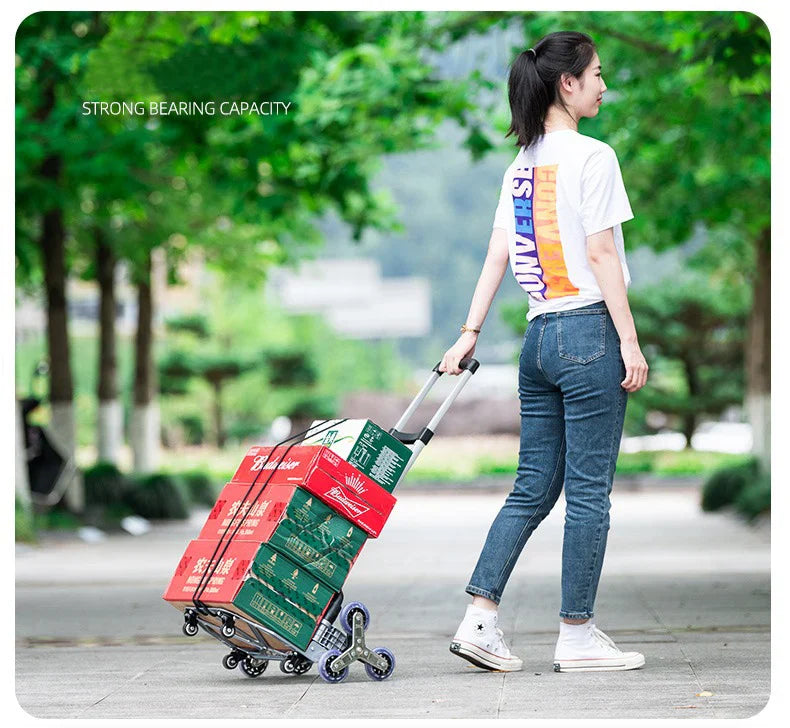 GIANXI Folding Shopping Cart with Wheels – Portable Aluminum Alloy Trolley for Outdoor & Stair Climbing
