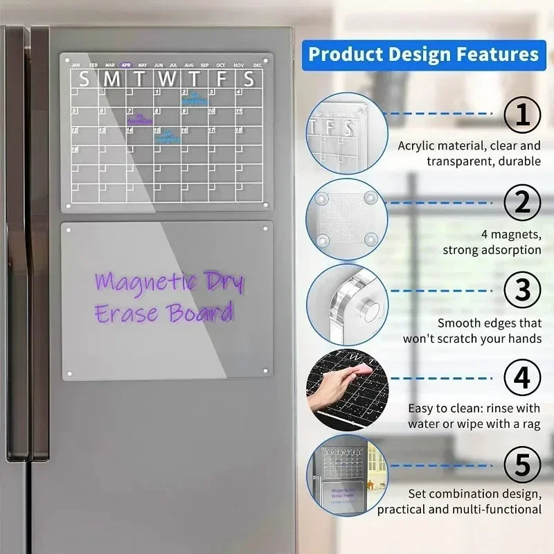Magnetic Fridge Calendar & Weekly Planner – Reusable Transparent Dry Erase Board for Schedule, Menu & Notes