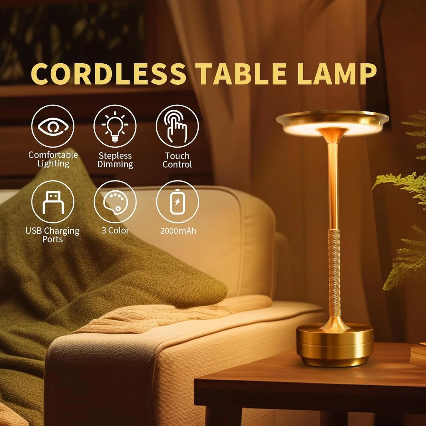 Wireless LED Touch Sensor Table Lamp - Rechargeable Desktop Night Light for Bedroom, Hotel, Bar & Restaurant Decor