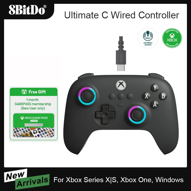8BitDo Ultimate C Wired Game Controller for Xbox Series X/S & Xbox One | RGB Lighting, Hall Effect Joysticks