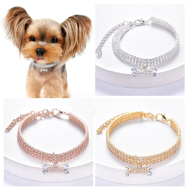 Adjustable Crystal Rhinestone Pet Necklace Collar – Luxury Fashion Dog & Cat Pendant Jewelry Accessories for Puppies & Pets