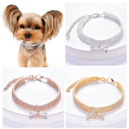 Adjustable Crystal Rhinestone Pet Necklace Collar – Luxury Fashion Dog & Cat Pendant Jewelry Accessories for Puppies & Pets