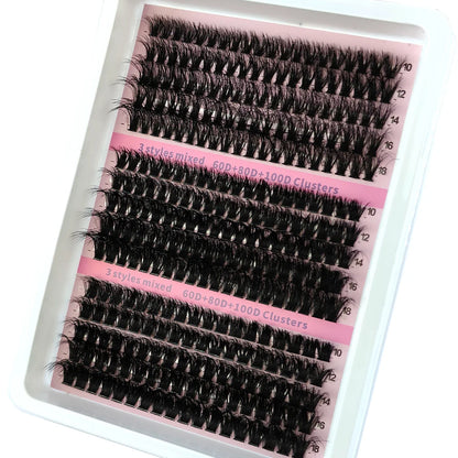 New 15 Rows DIY 5D Fluffy Lash Clusters – 60D–200D Wispy Thick Individual Eyelash Extensions 10–20mm Volume Lash Kit for Salon-Style Look