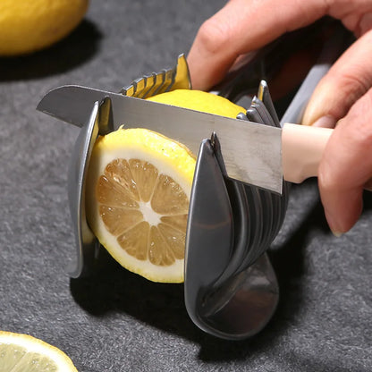 Stainless Steel Handheld Fruit & Vegetable Slicer - Kitchen Cutter for Orange, Lemon, Tomato, Onion - Handy Kitchen Accessory
