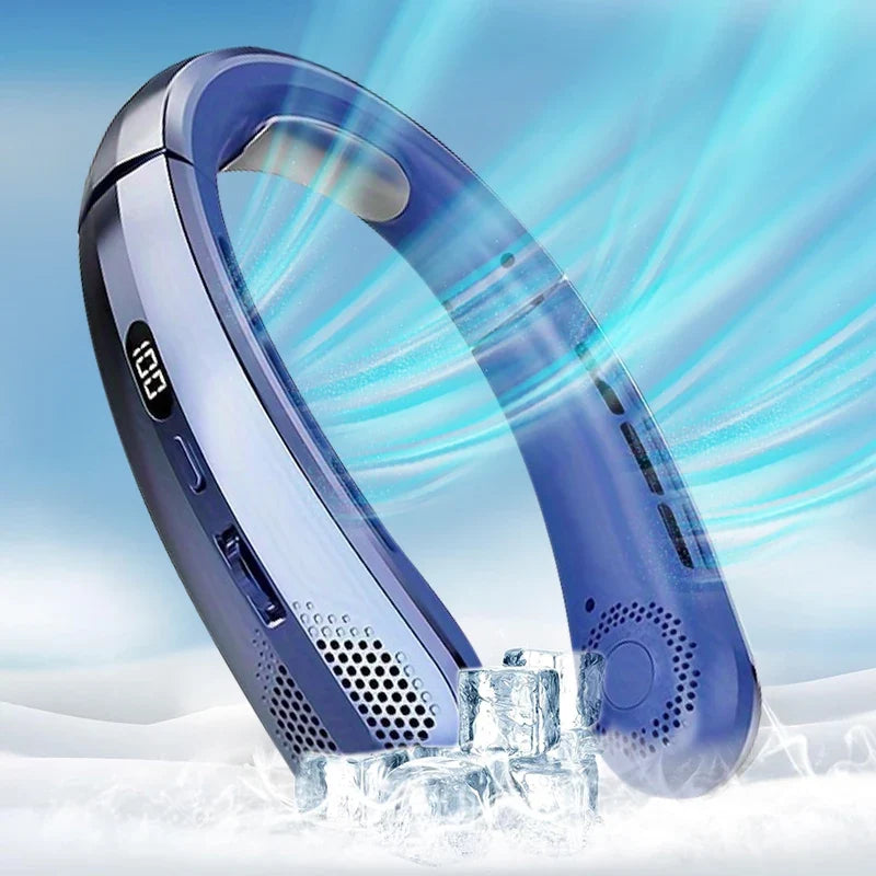8000mAh Bladeless Neck Fan - Rechargeable Portable Cooling Fan with LED Display for Outdoor Use