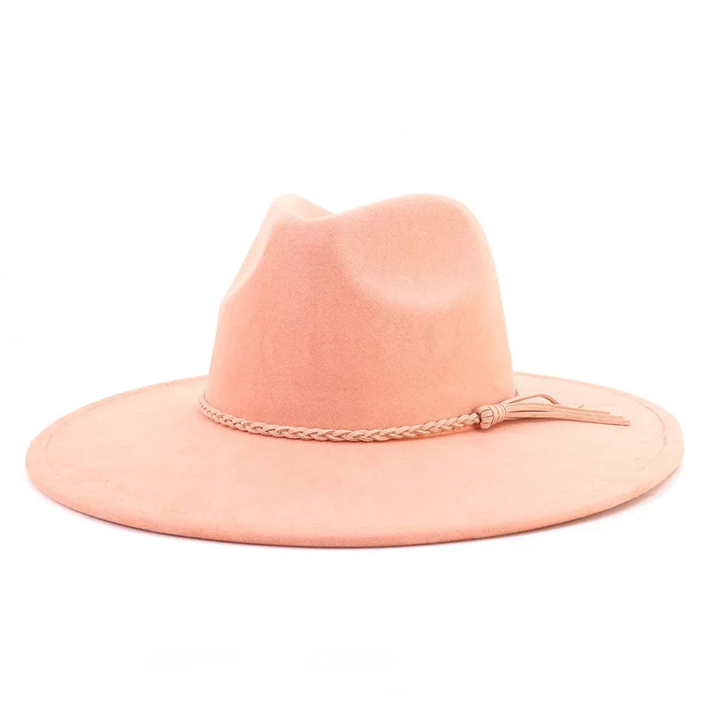 Suede Top Hat Fedora - 9.5cm Wide Brim Felt Jazz Hat for Men and Women, Autumn/Winter Classic Church Sombrer