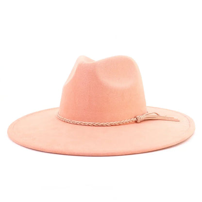 Suede Top Hat Fedora - 9.5cm Wide Brim Felt Jazz Hat for Men and Women, Autumn/Winter Classic Church Sombrer