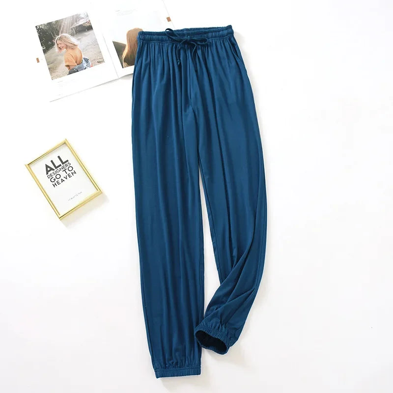 New Style Women’s Home Pants – Spring & Summer Thin Modal Loose Fit Solid Color Plus Size Bottoms