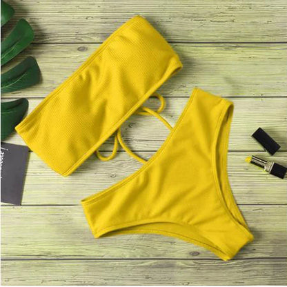 Women’s Tie Thong Bikini Set – Ultrathin Brazilian One-Piece Swimwear with Bandage Tube Bra Lingerie