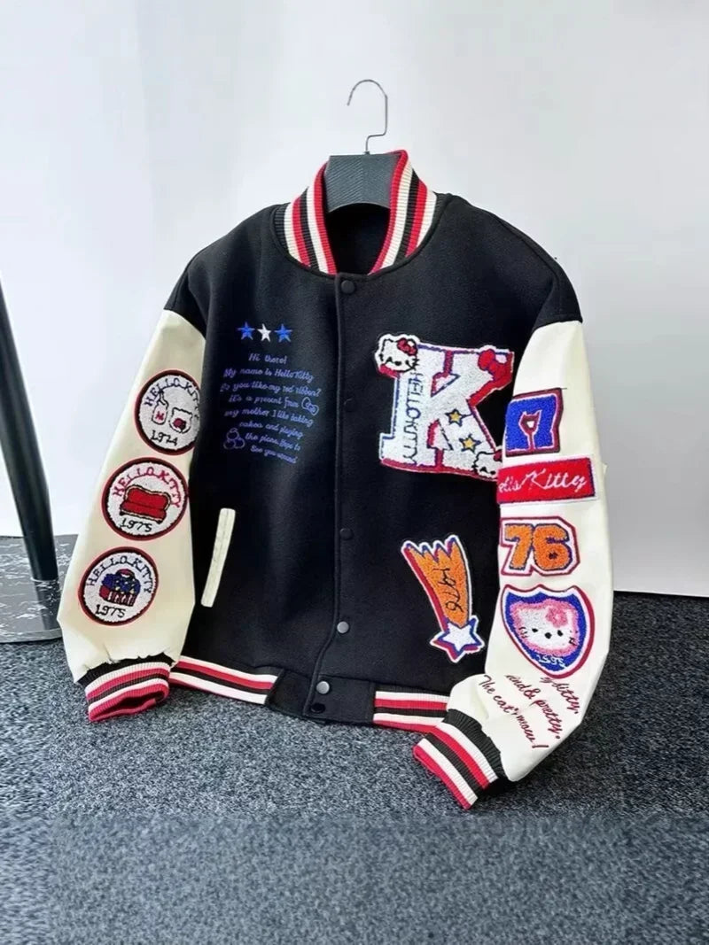 Hello Kitty Baseball Jacket Hoodie – Unisex Sport Coat, Warm Motorcycle Cardigan, Printed Top for Men & Women