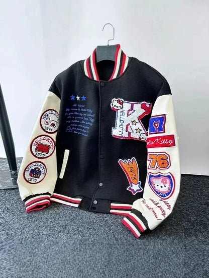 Hello Kitty Baseball Jacket Hoodie – Unisex Sport Coat, Warm Motorcycle Cardigan, Printed Top for Men & Women