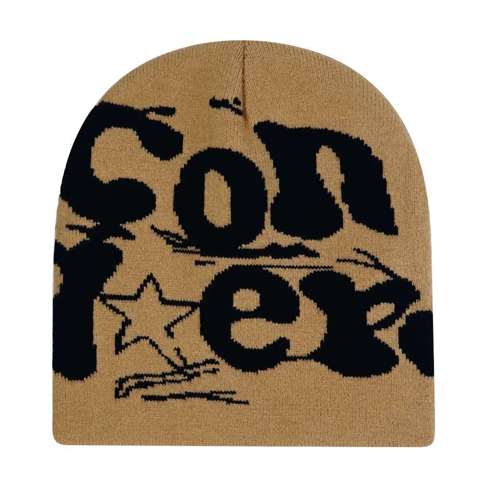 Y2K Letter Knitted Beanie Cap – Unisex Winter Autumn Warm Ski Skullcap, Hip Hop Streetwear Ear Cover Hat for Men & Women