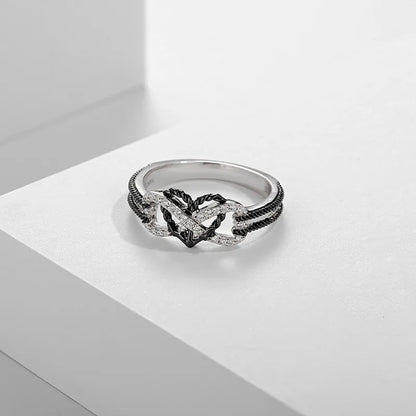 Charm Couple Rings Set - Stainless Steel Celtic Dragon Ring for Men & Heart Black Zircon Wedding Rings for Women, Valentine's Day Jewelry