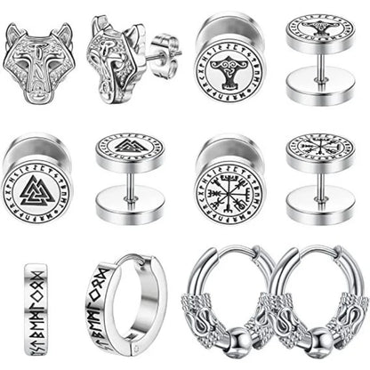 1/6 Pairs 18G Viking Rune Round Stud Earrings — 316L Stainless Steel Cartilage, Tragus & Helix Piercing Jewelry for Men & Women