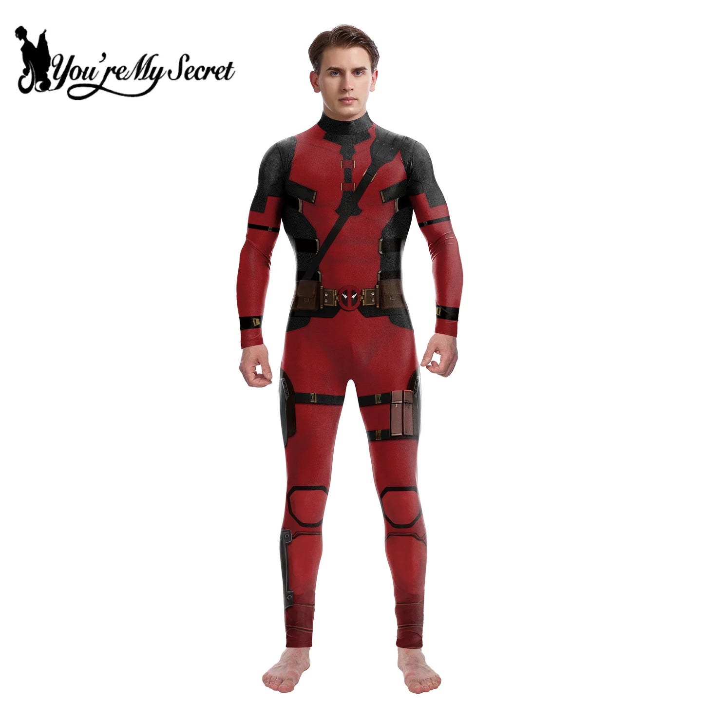 “You’re My Secret” Superhero Cosplay Costume – Deadpool & Wolverine Jumpsuit Bodysuit for Men, Halloween & Party