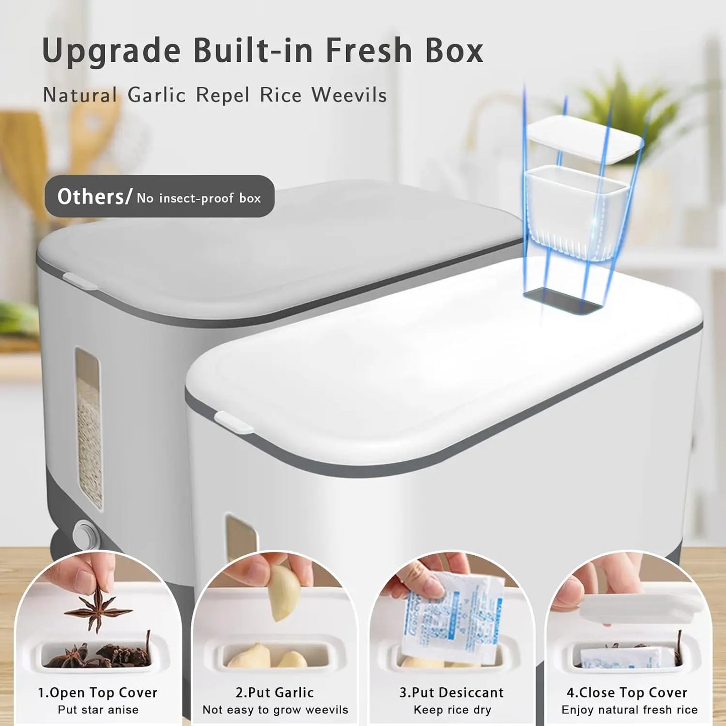 Large 25 lbs Rice & Cereal Dispenser | BPA-Free Dry Food Storage Container with Measuring Cup for Kitchen