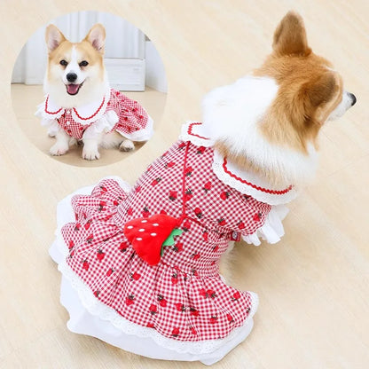 Strawberry Plaid Summer Dress for Dogs – Cute Puppy & Small Dog Apparel for Yorkie, Chihuahua, Pugs, and Small to Medium Pets