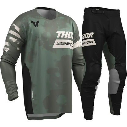 Thor 2026 Motorcycle Riding Set - Bleach Black Camo Off-Road Racing Gear Long Sleeve Jersey and Pants